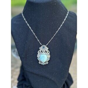 NF925 Larimar Sterling Pendant Blue Topaz Sterling Silver Chain 19”